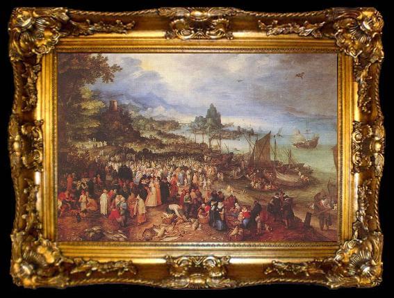 framed  Jan Brueghel Sea port with the lecture of Christ, ta009-2